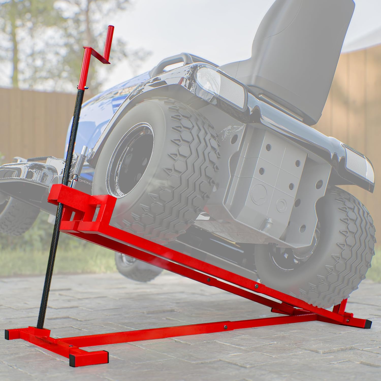 Ride-On Lawn Mower Jack Lift - Telescopic Maintenance Jack for Garden Tractors and Riding Lawn Mowers, 880 lbs Weight Capacity, Manual and Power Tool Handles Included