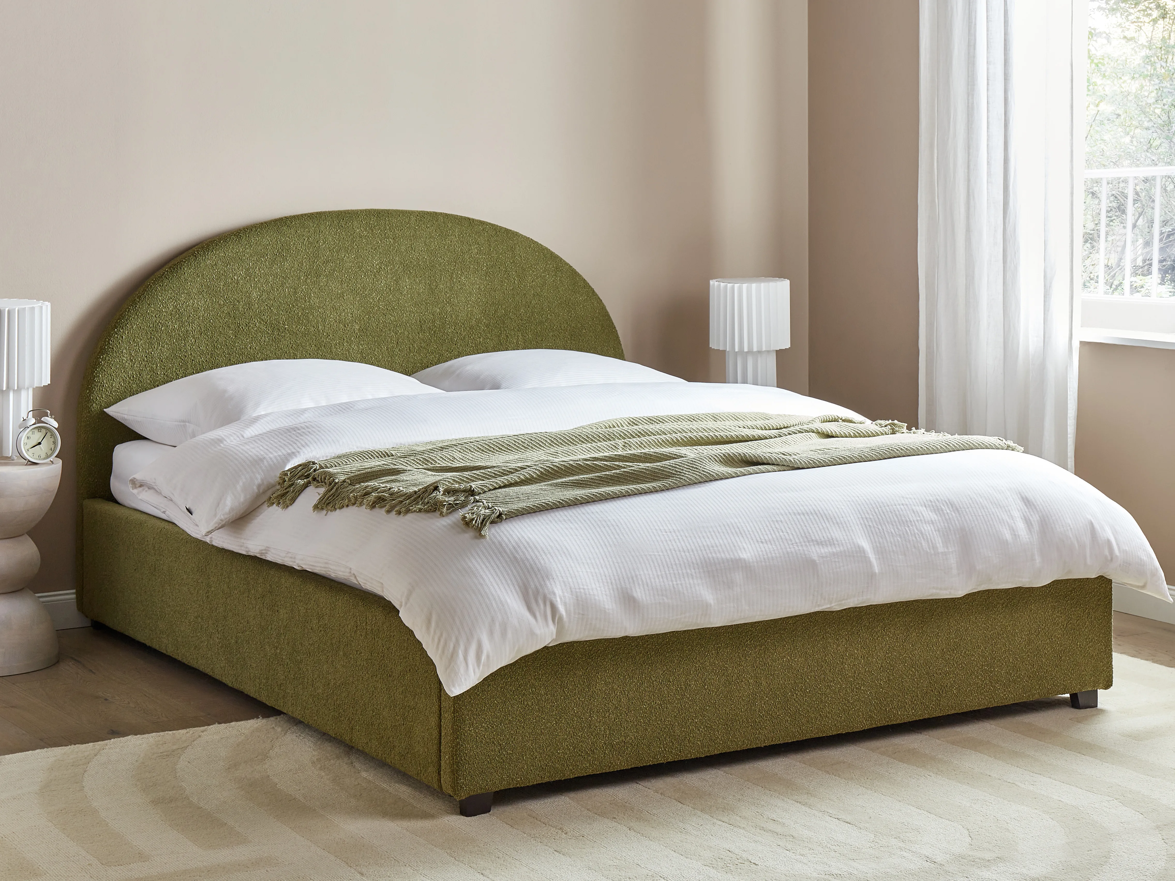 Ottoman Bed Boucle VAUCLUSE 160 x 200 cm (EU King Size) Light Green