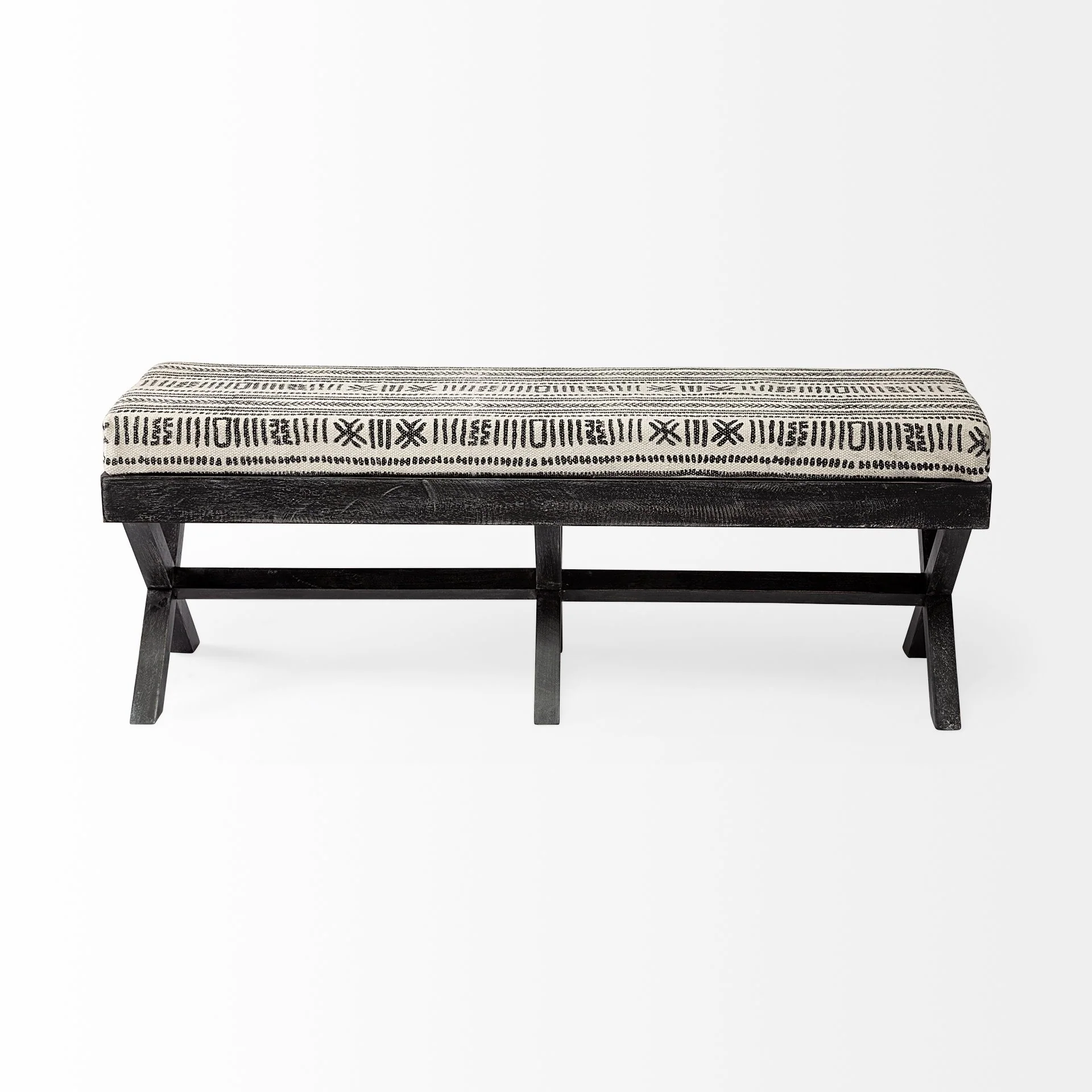 Solis Black & Cream Upholstered Patterned Seat Accent Bench