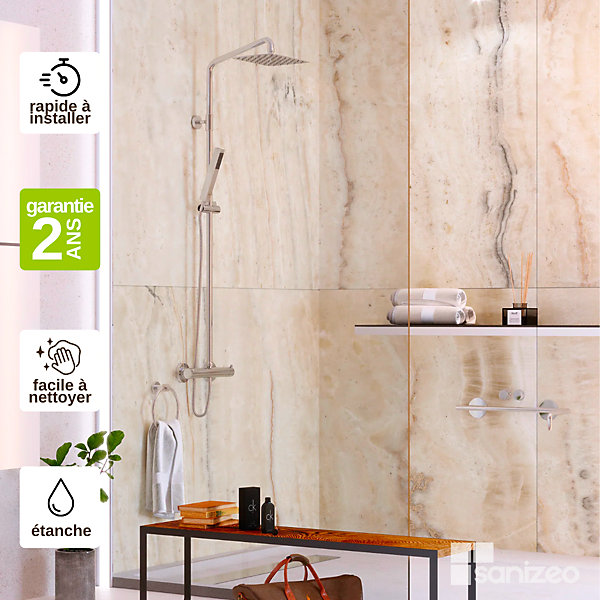 Kit 2 Panneaux Muraux Décoratifs de Douche - 120x120 cm- Ep. 4mm - Effet Marbre Beige - SABANA KOBERTIN