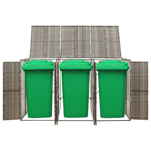 NNEVL Triple Wheelie Bin Shed Grey 207x80x117 cm Poly Rattan