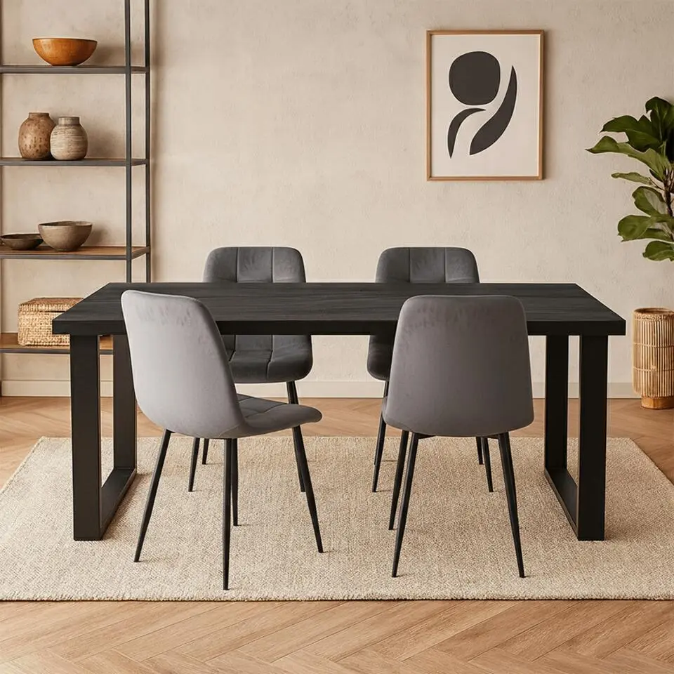 Mangohoutonline - Eettafel Britt Black 140x90cm Rechthoekig - Zwart - Mahom