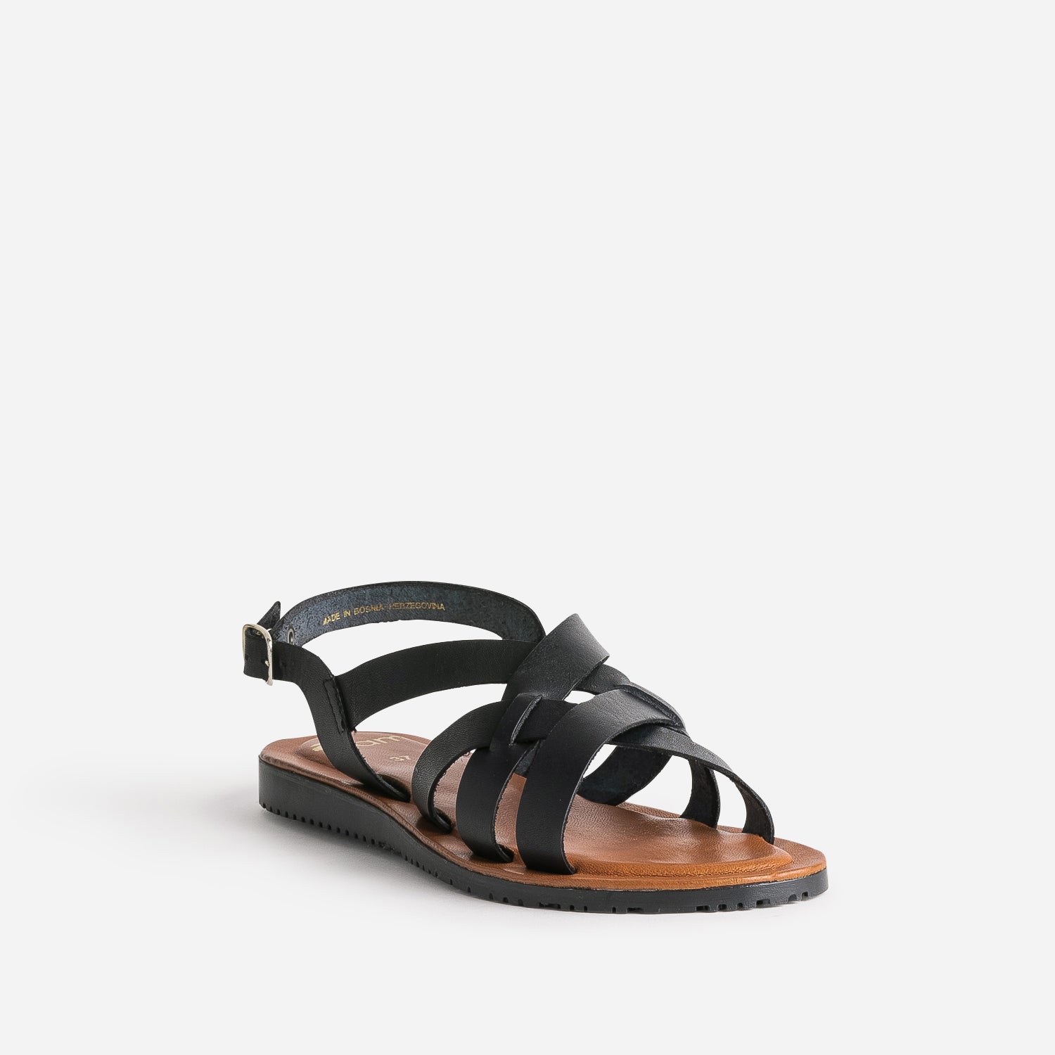 Sandale noire en cuir à brides croisées
