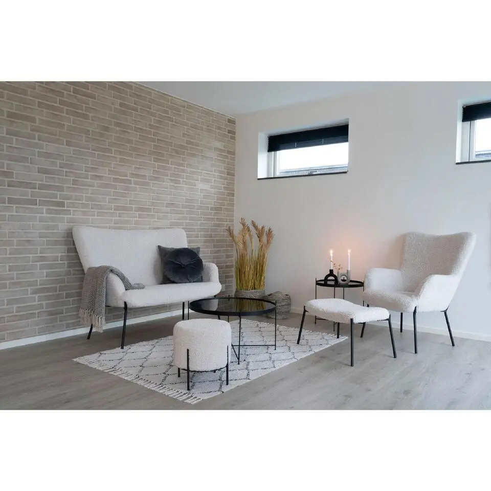 Nest of Nora Poef rond teddy &Oslash;35,5x37 cm - Zwarte poten - Wit