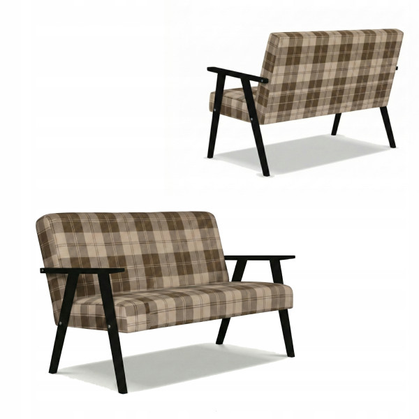 Sofa w stylu PRL retro vintage SOLER Family Meble krata brązowo - beżowa