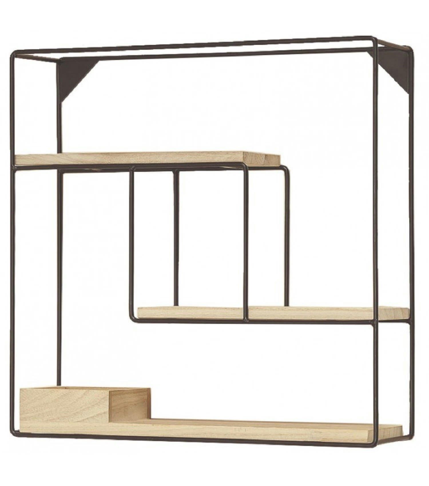 - Étagère murale en métal noir et bois de pin 40x40x11