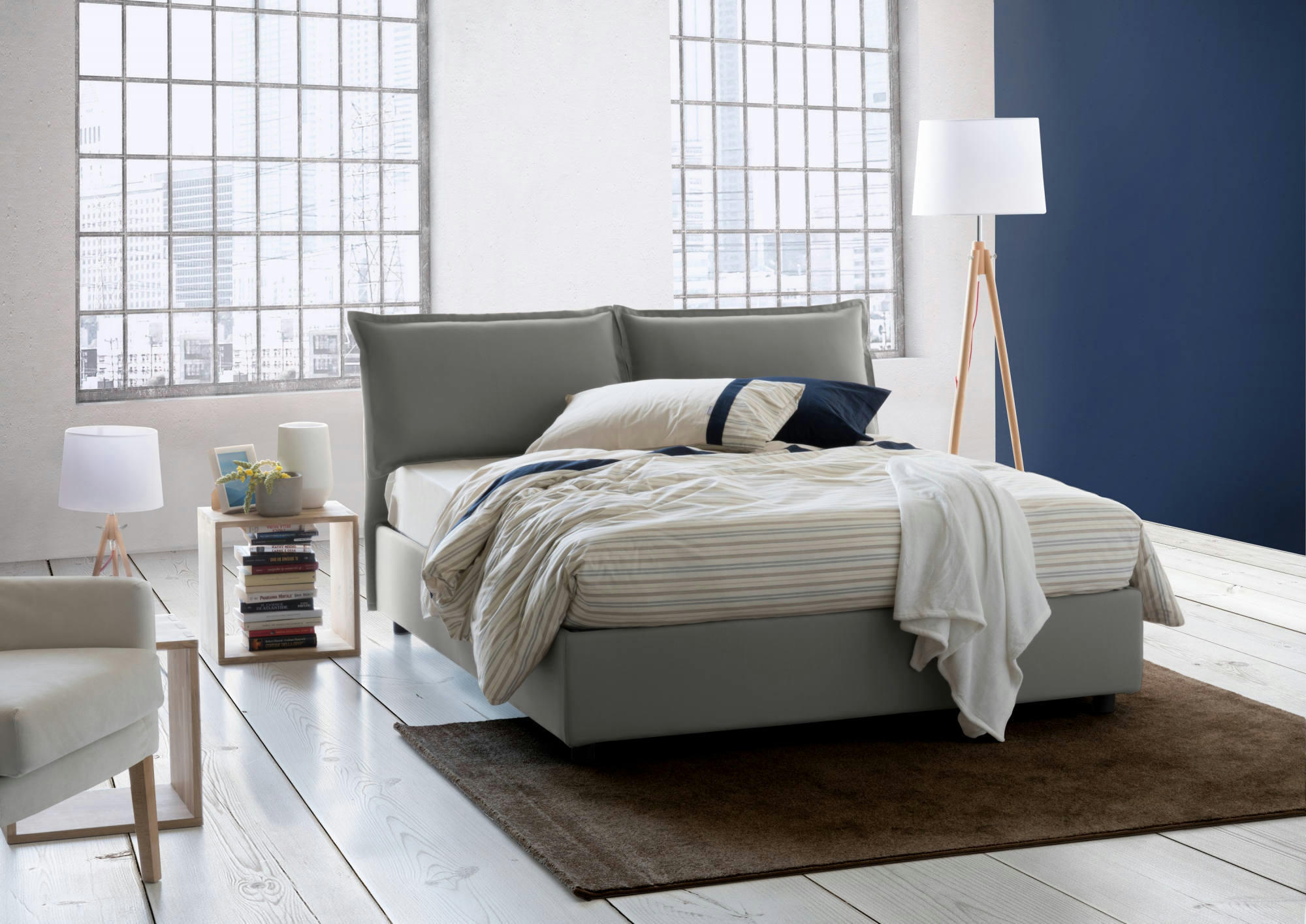 DBEGI - Lit en tissu 120x200 cm gris