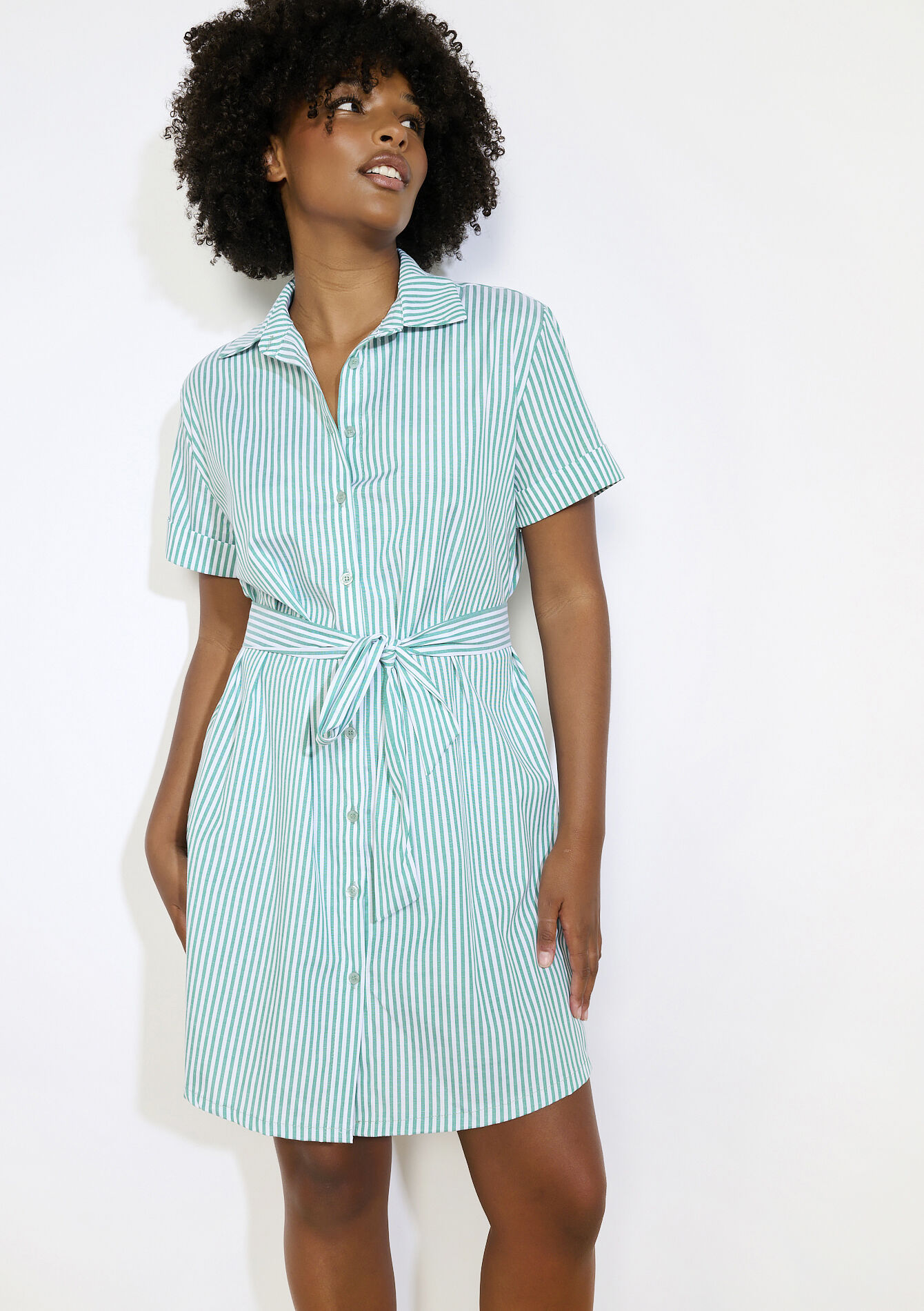 Gestreepte overhemdjurk met ceintuur