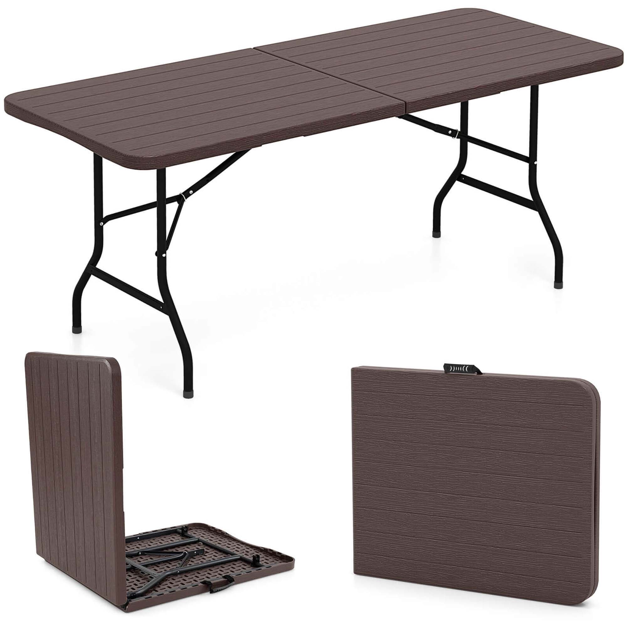 Costway 6 ft Portable Folding Table with Wood Grain HDPE Tabletop Safe - See Details