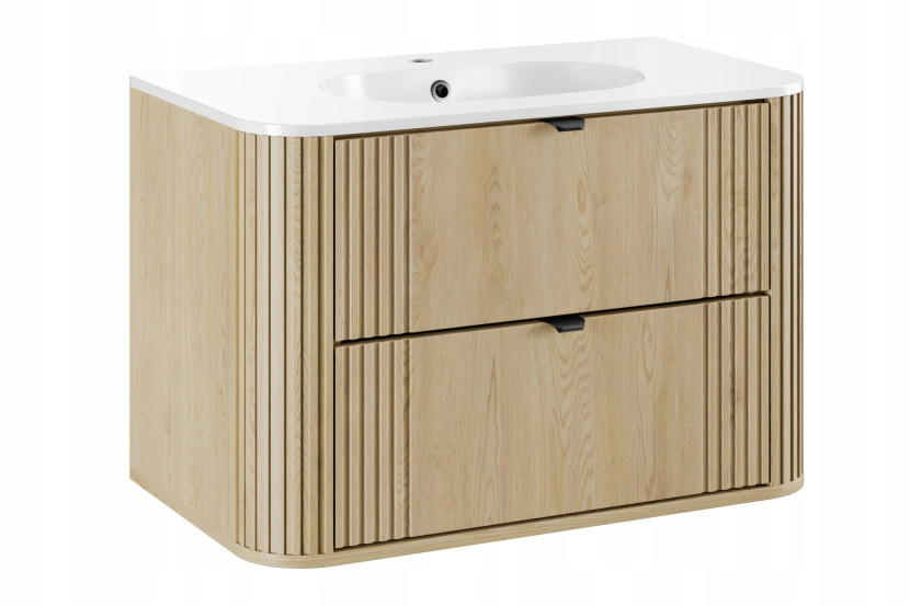 Zestaw OVALIA CREMONA 80 cm Dąb z Umywalką PURE i Słupkiem MDF nowoczesny