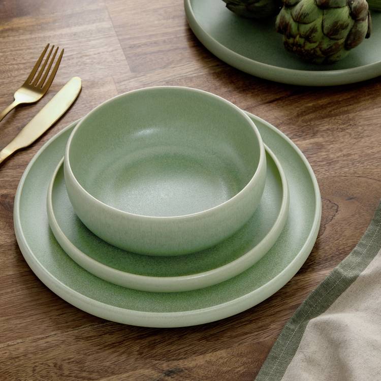 Habitat 12 Piece Reactive Stoneware Dinner Set - Green