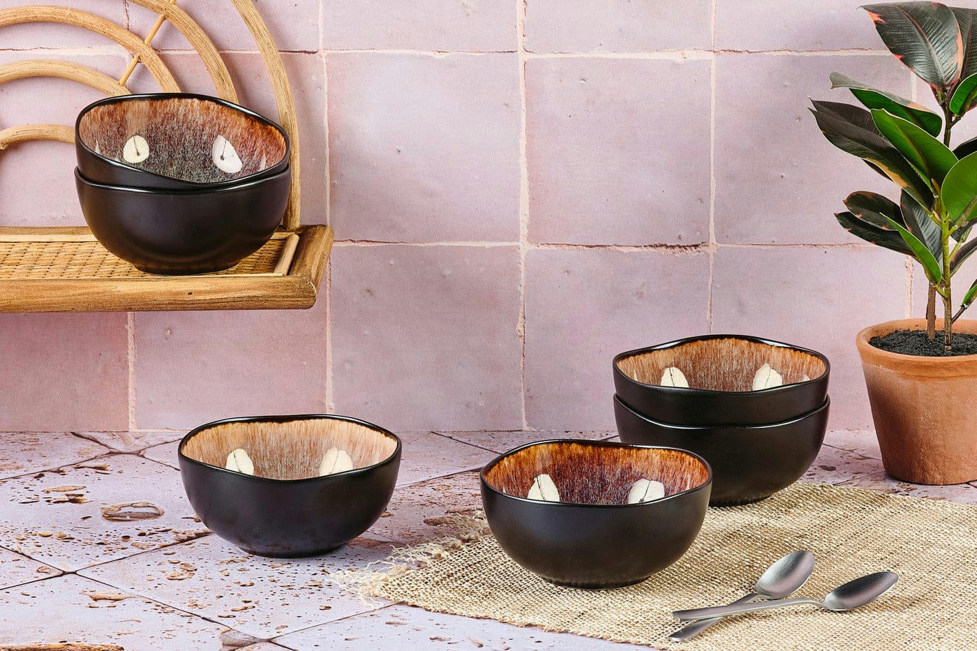 REACTIV - Lot de 6 petits bols en grès marron D12