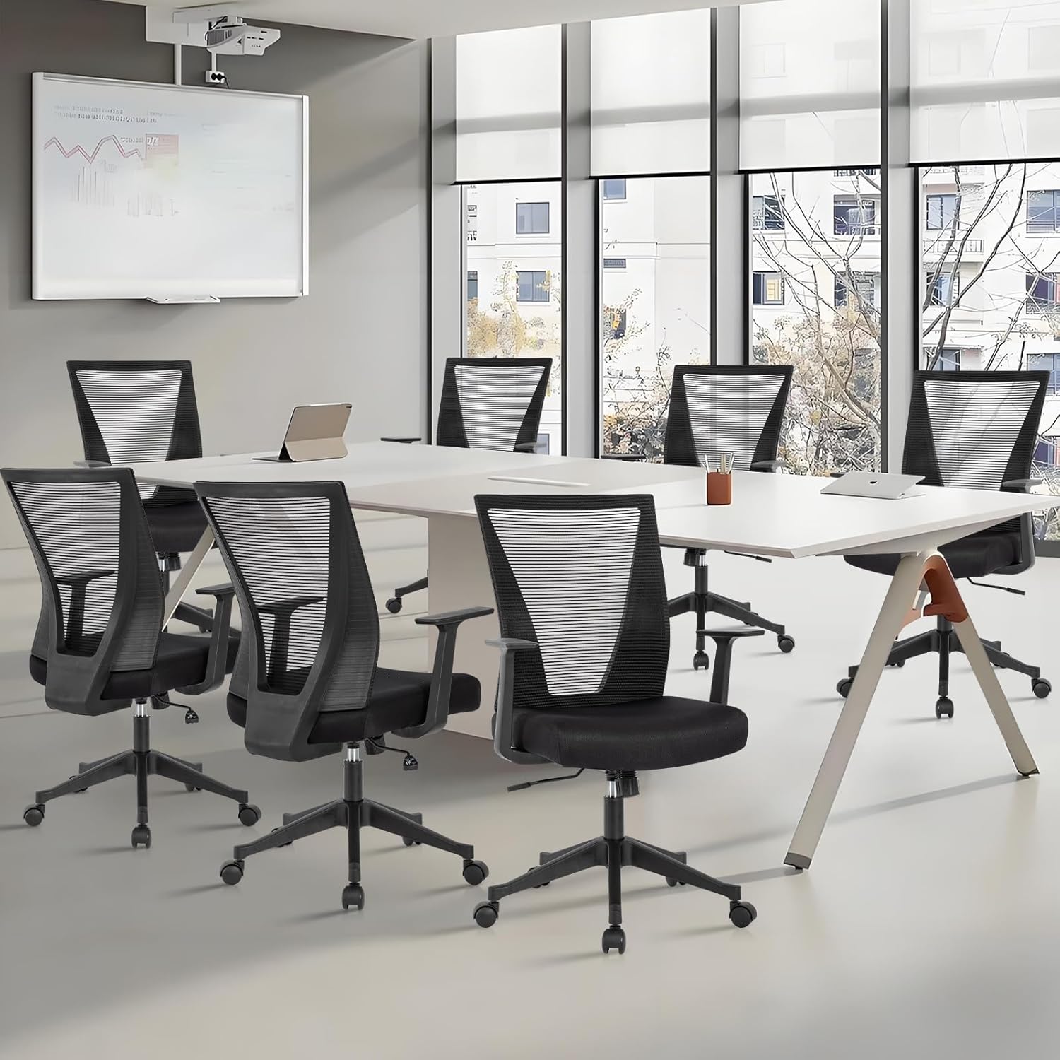 CLATINA Home Office Chair Ergonomic Desk Chair Mesh Computer Chairs with Armrests Executive Rolling Wheels Swivel Heavy Duty Chairs Office, Home, Black 8 Pack