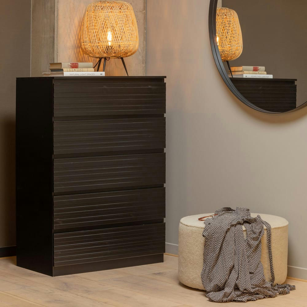 JENTE - Commode 5 tiroirs en bois massif de pin noir