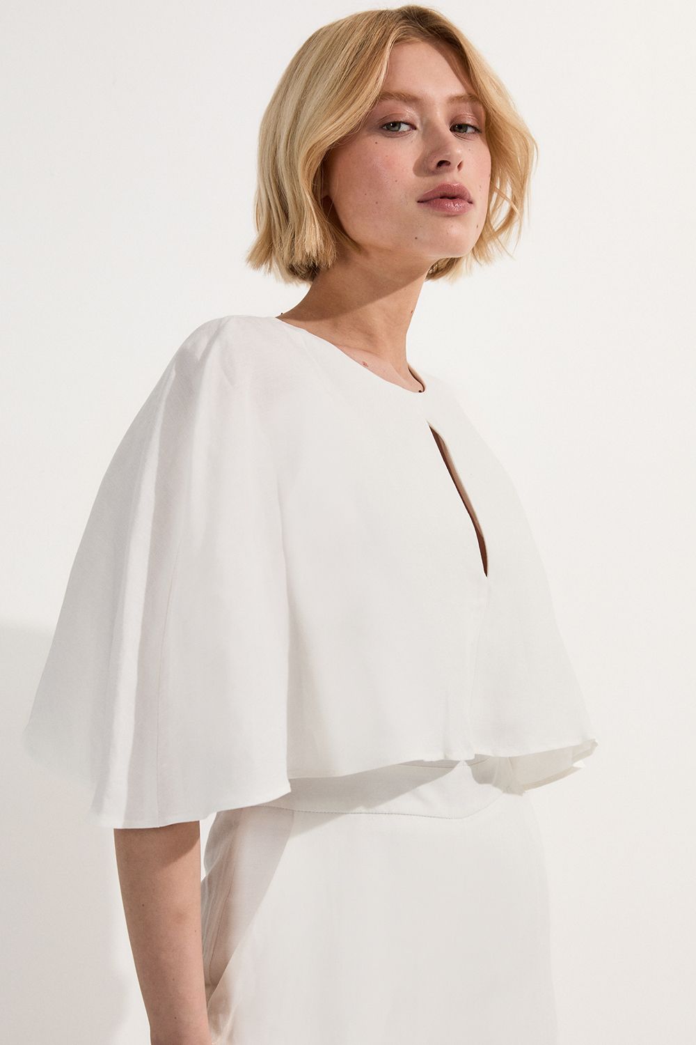 KarenMillen Premium Tailored Linen Drama Cape Jumpsuit
