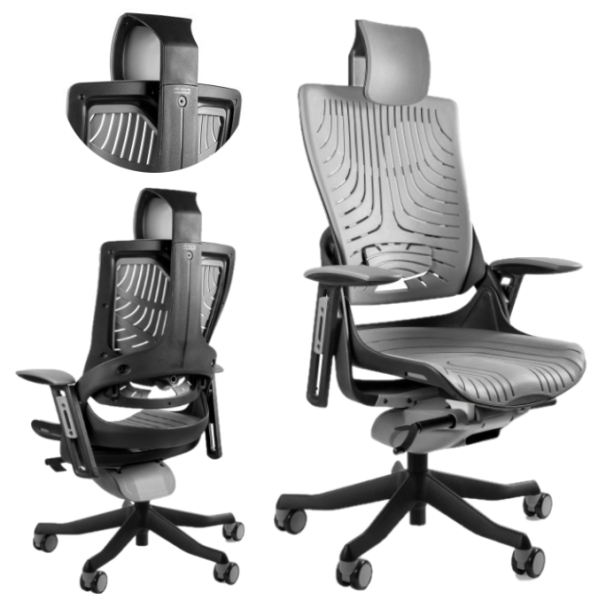 Ergonomiczny fotel obrotowy Wau 2 elastomer czarny/szary