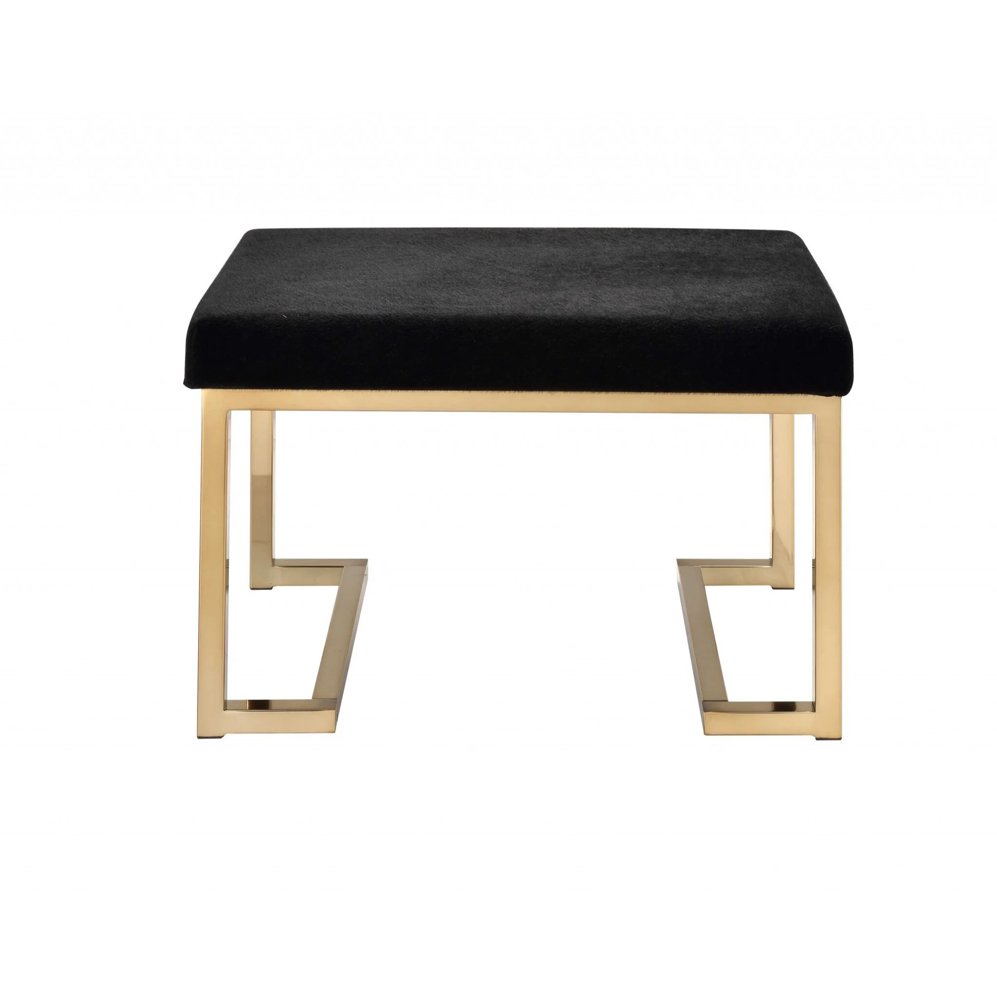 24 Inch Black Upholstered Ottoman with Gold Metal Frame
