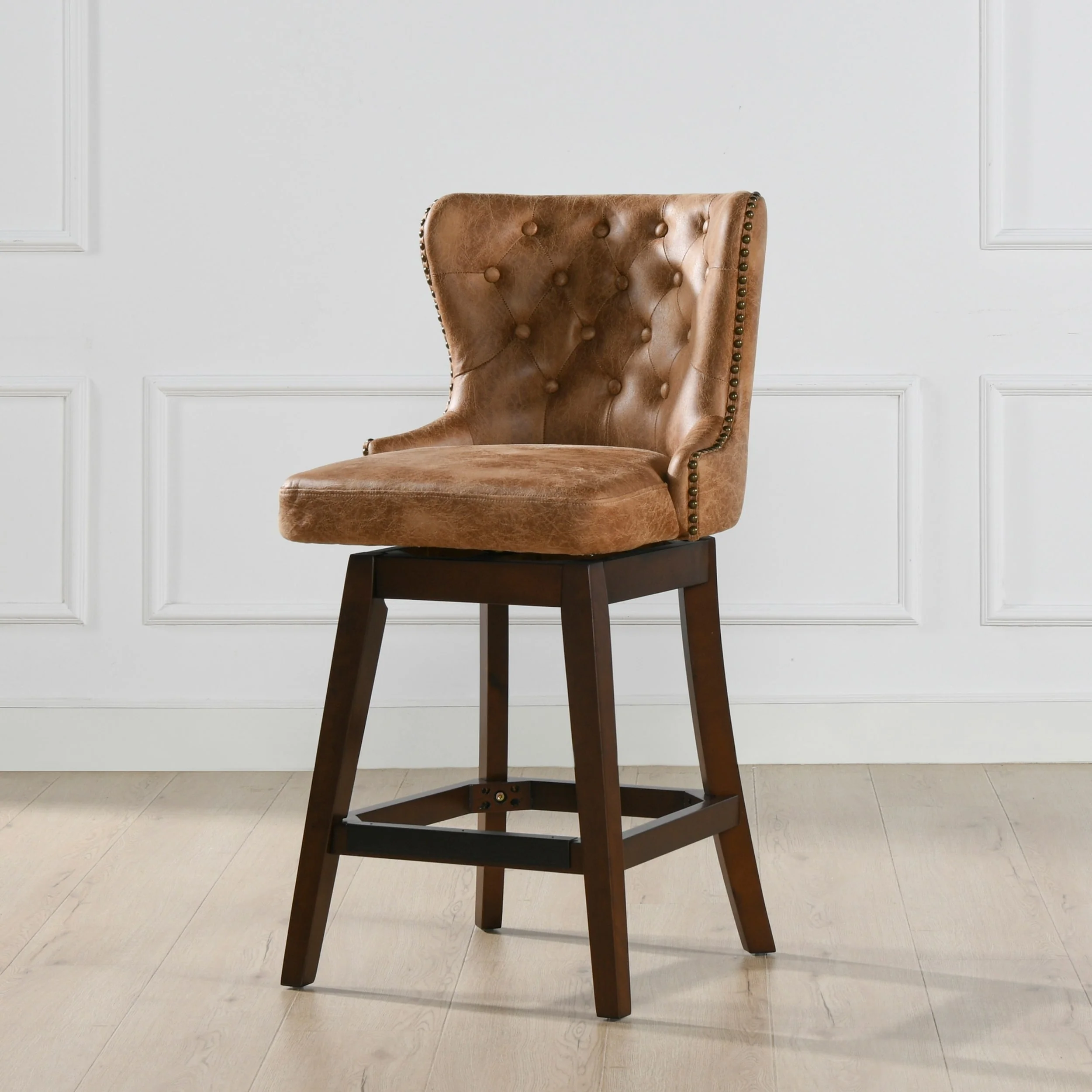 Holmes 27 Tufted Swivel Faux Leather Counter Stool
