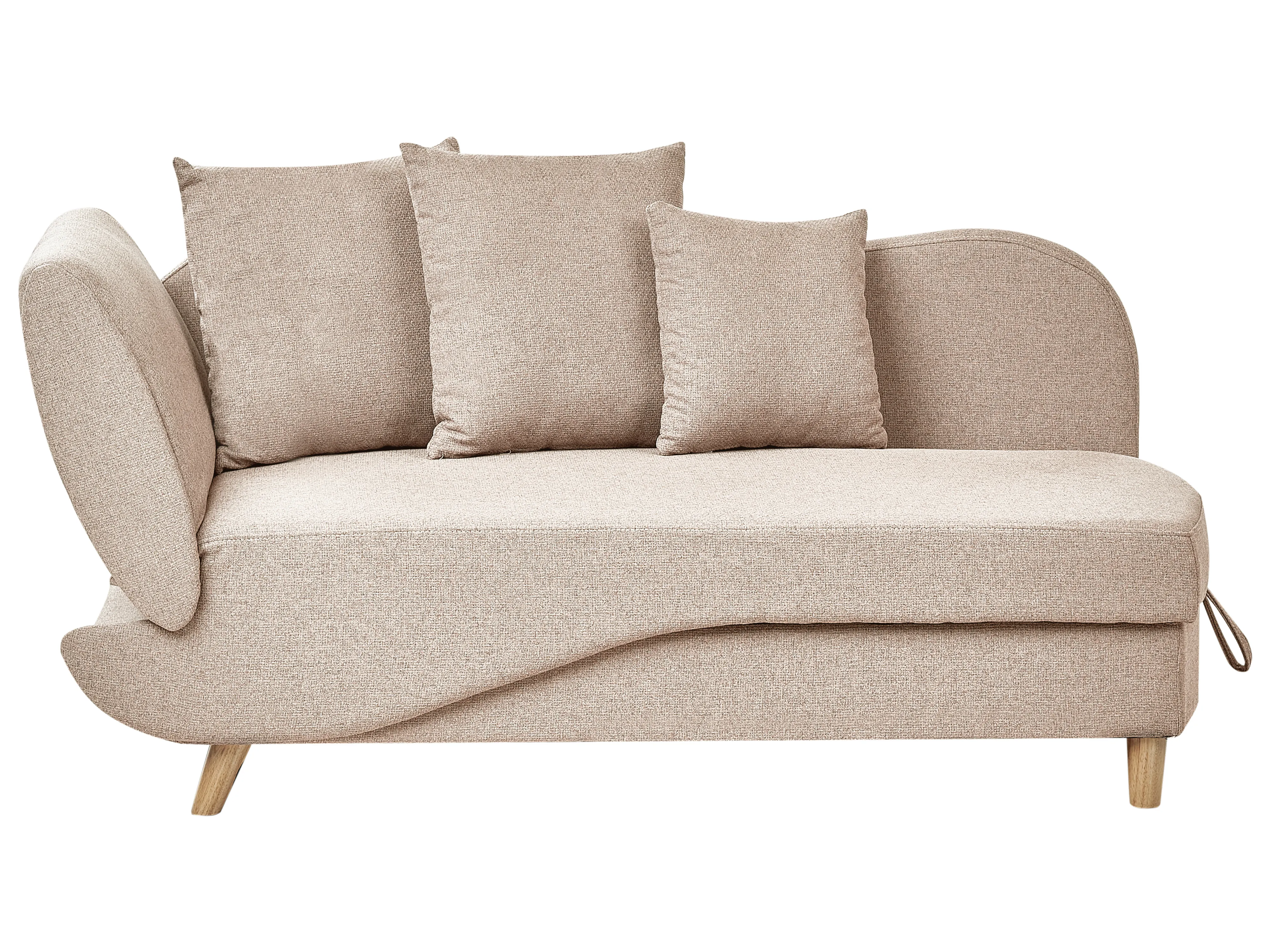 Left-Hand Chaise Longue MERI Faux Linen Light Brown with Storage
