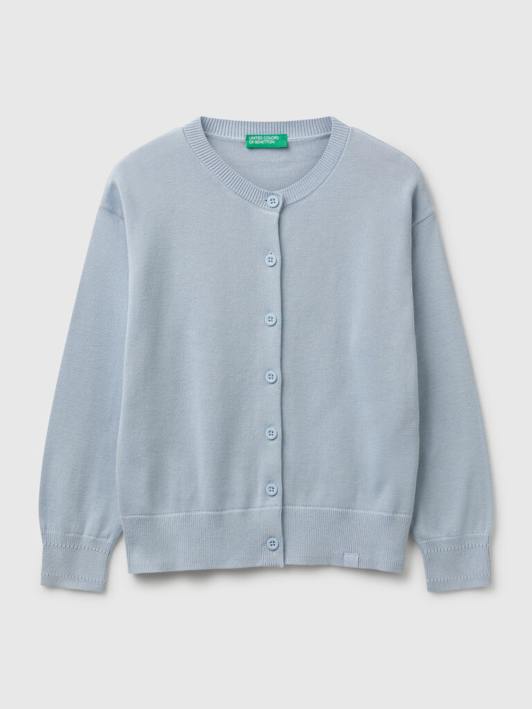 Pure cotton crew neck cardigan
