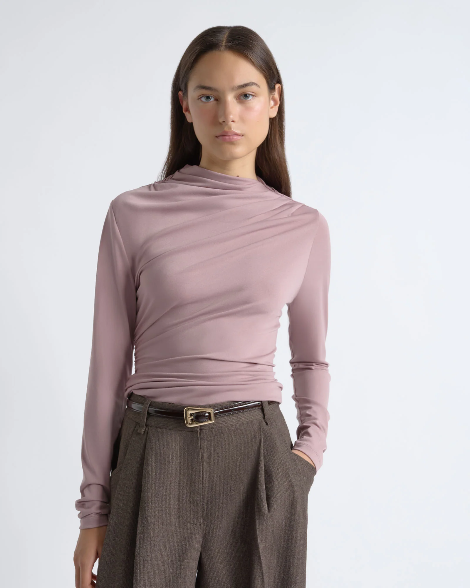 Crepe Mesh Gathered Top