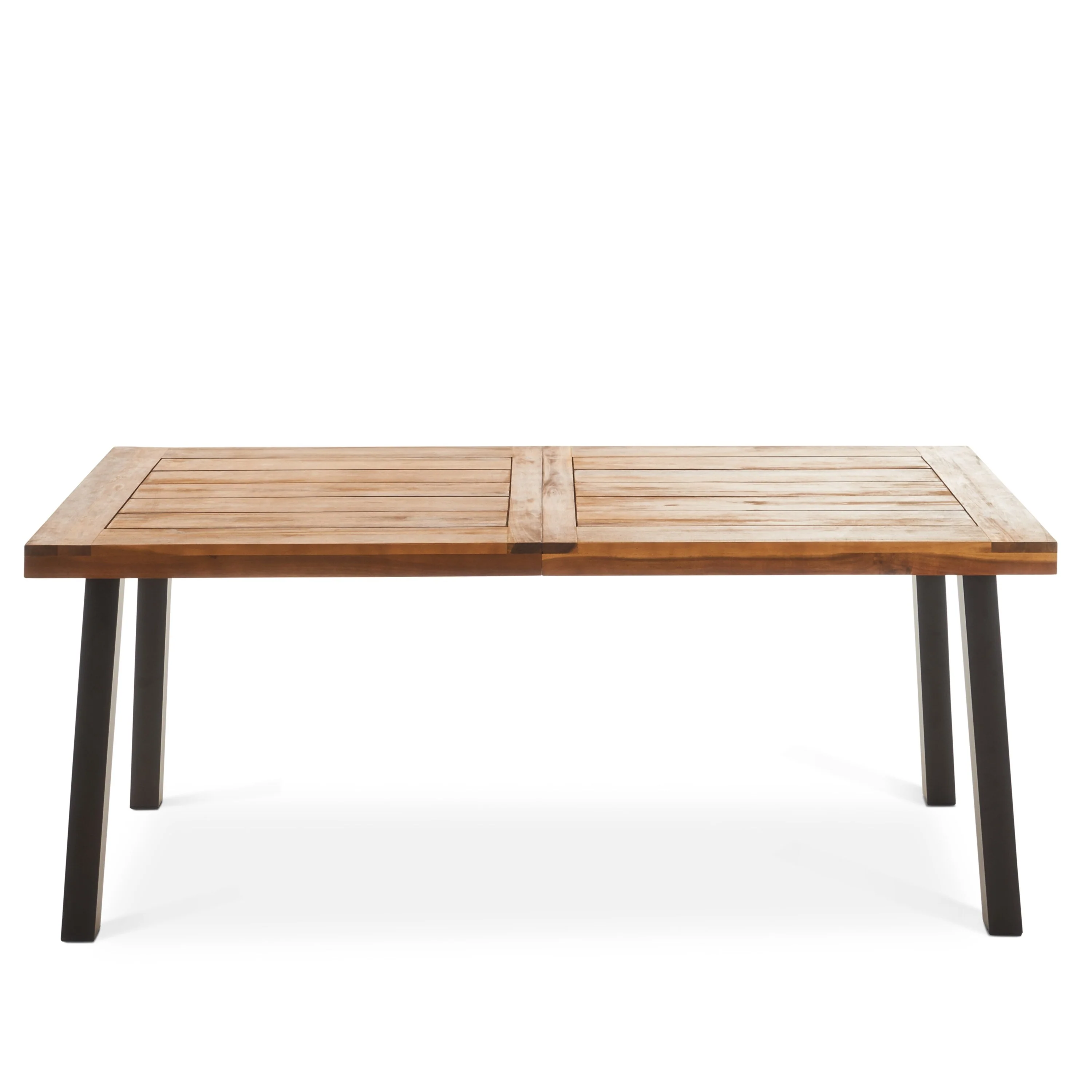 Della 69 Acacia Wood Dining Table - Teak Finish, Metal Frame, Modern Industrial Design, Weather-Resistant for Outdoor Use