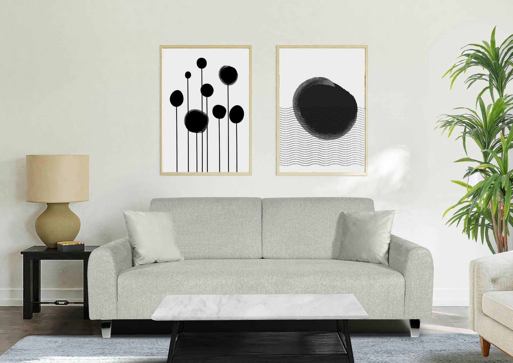 ELIJAH - Canapé fixe 3 places  en tissu gris clair