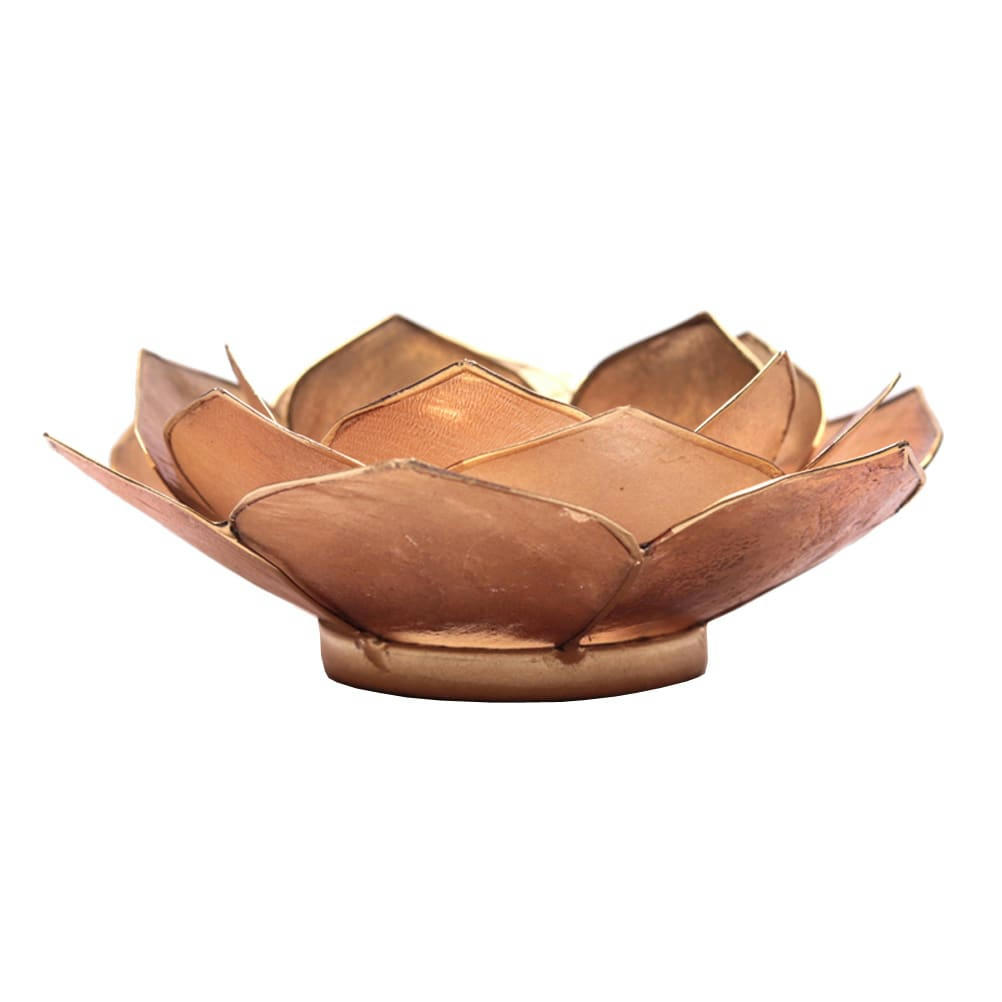 - Porte Bougie pétale de Lotus Beige fumé et Or