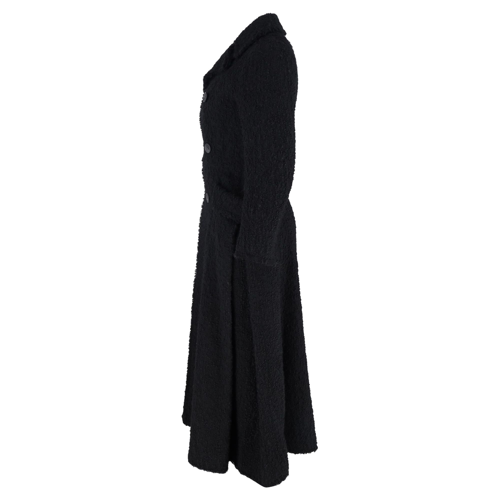 Comme Des Garcons Preloved Double Breasted Bouclé Long Coat in Black Wool