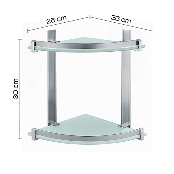 Meuble D'angle À Double Rangement En Aluminium Brossé Et Verre Trempé