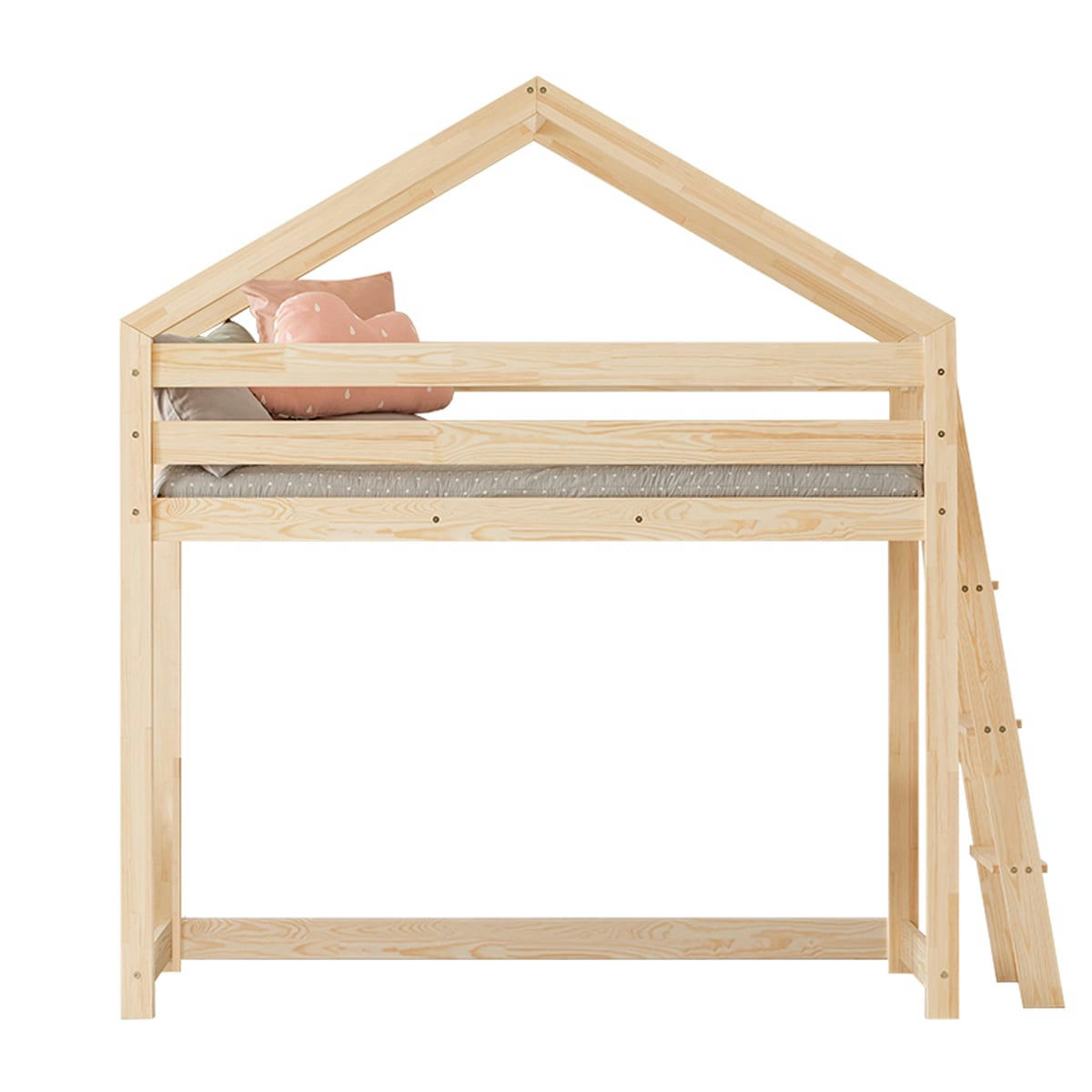 ALIX - Lit cabane mi-hauteur 70x140 sommier inclus naturel