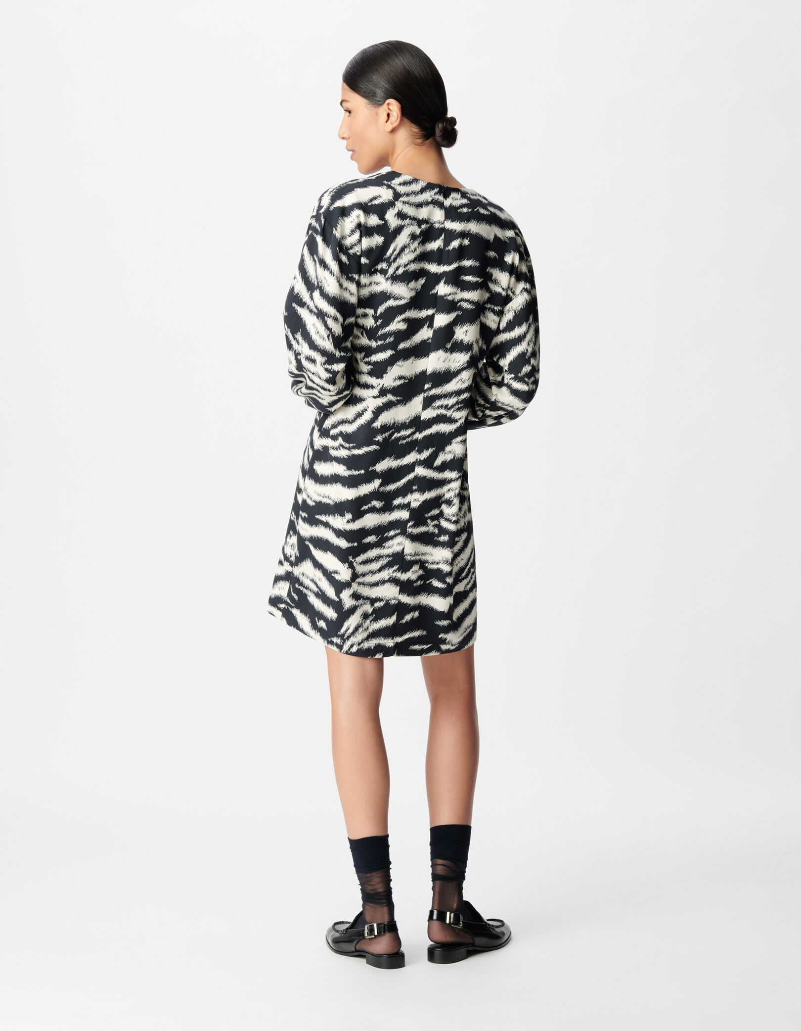 Robe noire imprimé zèbre Femme