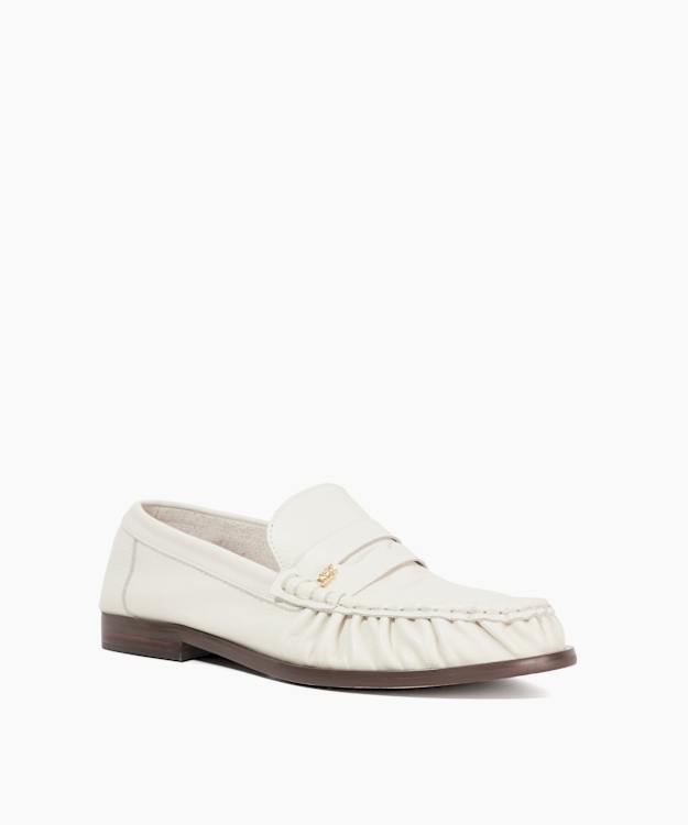 Grisella Ecru - Leather Slip On Ruched Toe Loafers