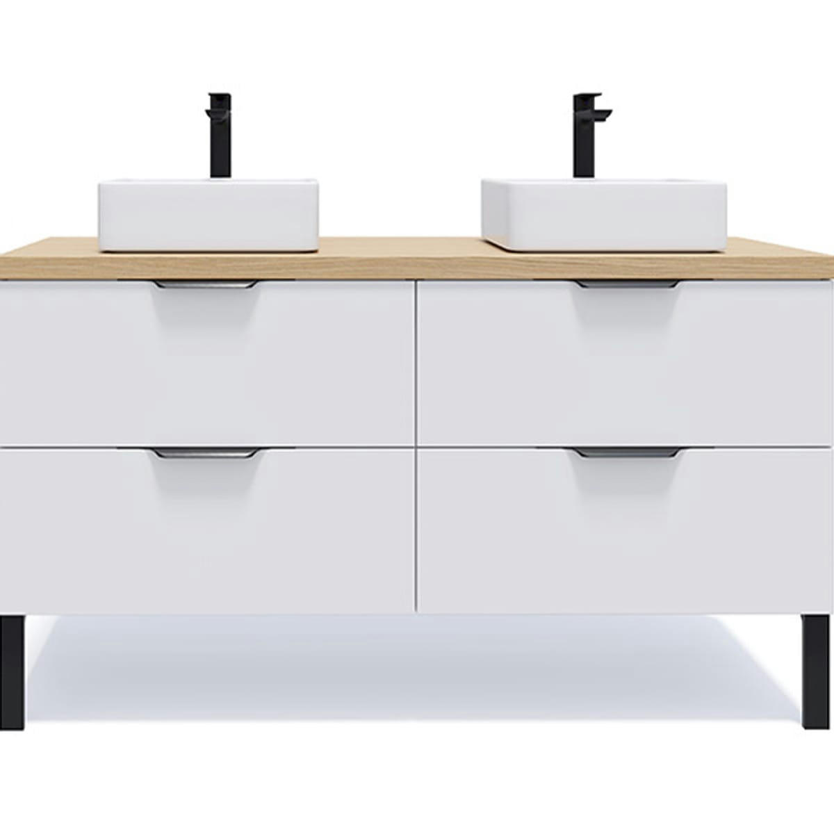 SOHO - Meuble salle de bain 2 vasques posées 140cm 4 tiroirs Blanc