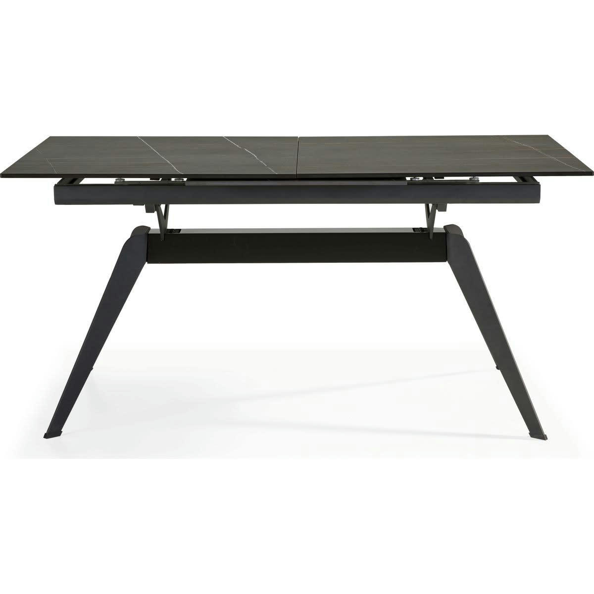LALLY - Table à manger rectangulaire extensible céramique noir/doré 160/220cm