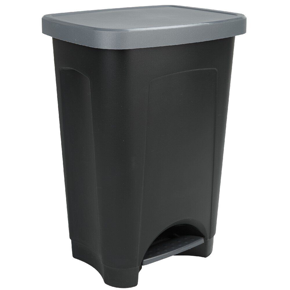 Poubelle à pédale 50 L noir et gris