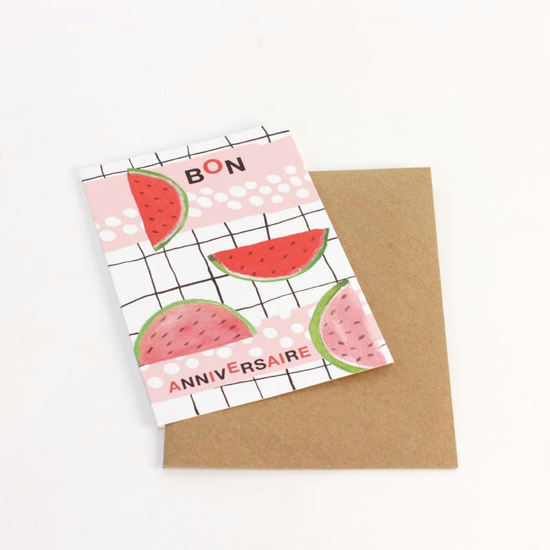 Pastèque - Carte postale double avec enveloppe en papier recyclé