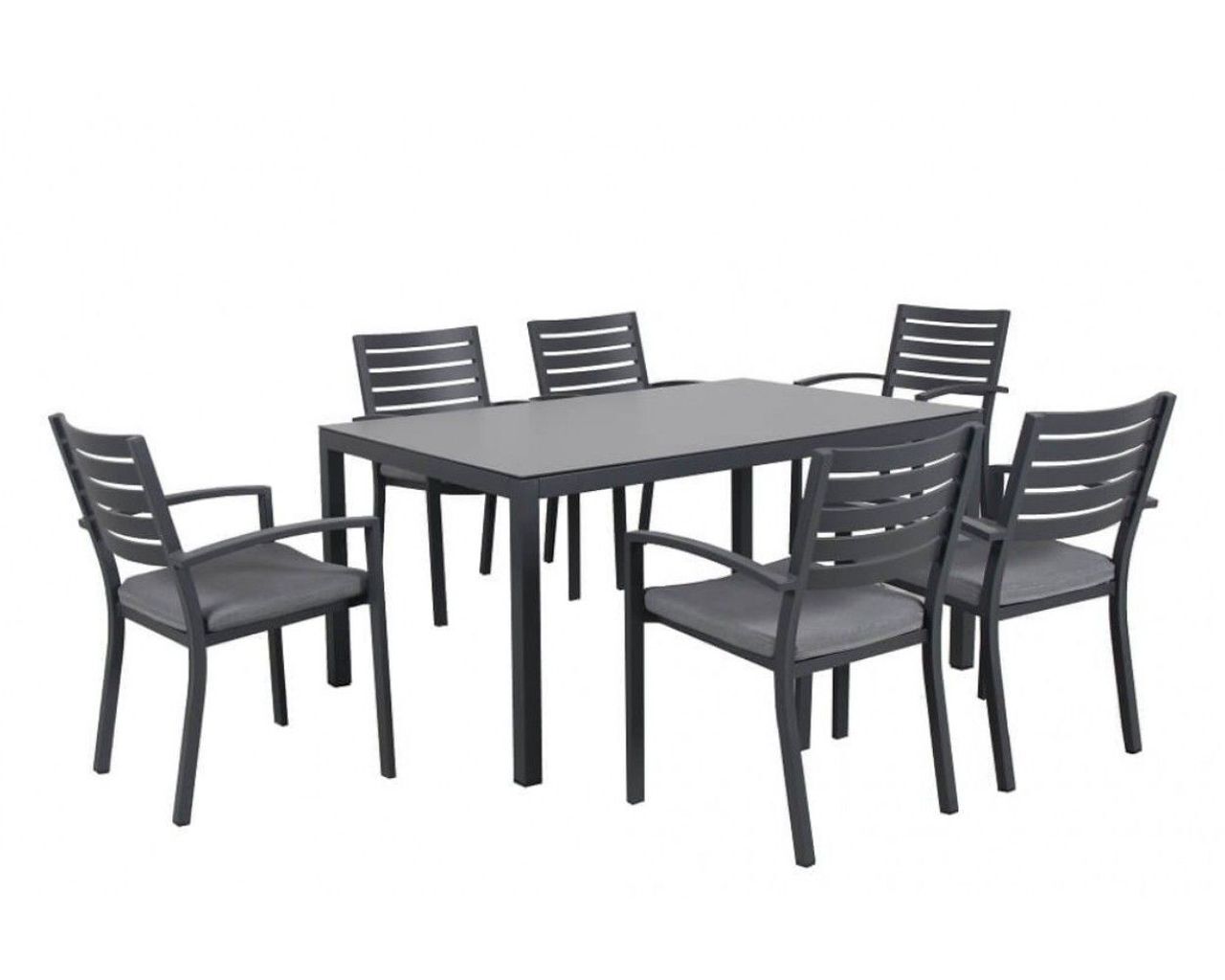 Boston 7 Piece Slatted Dining - Gunmetal Grey