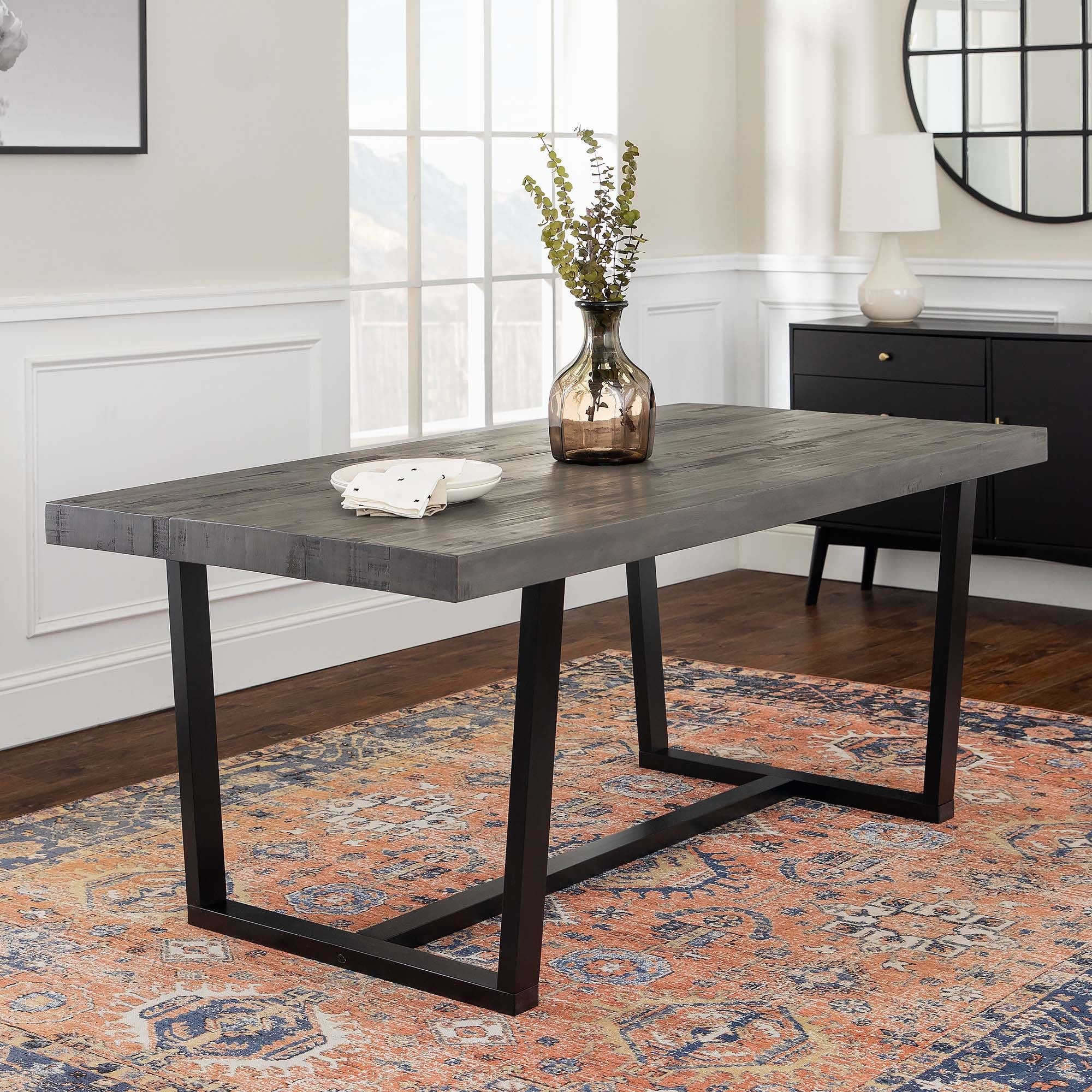 Solid Wood and Metal Open Frame Dining Table