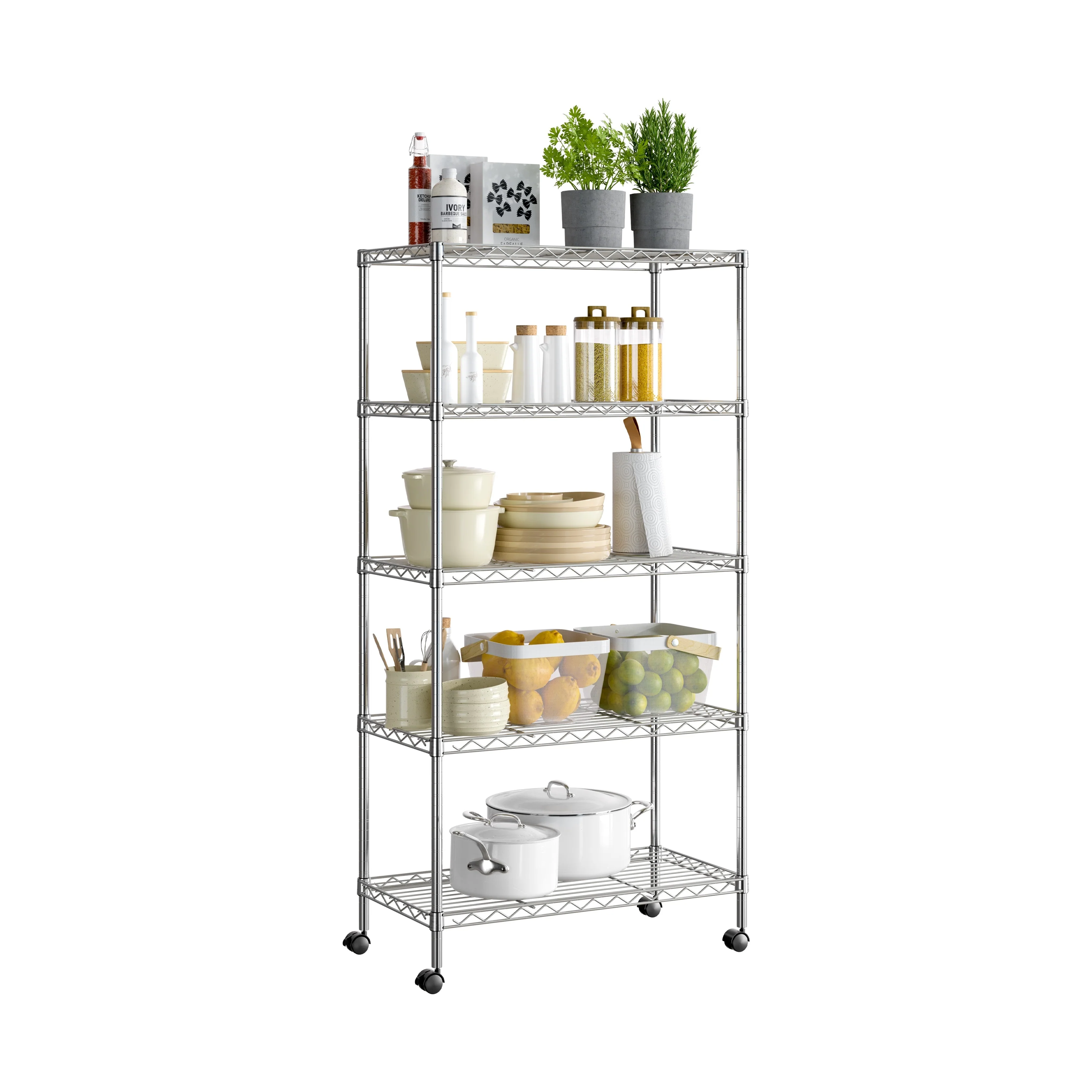 Seville Classics 5-Tier Steel Wire Shelving with Wheels, 30 W x 14 D x 60 H