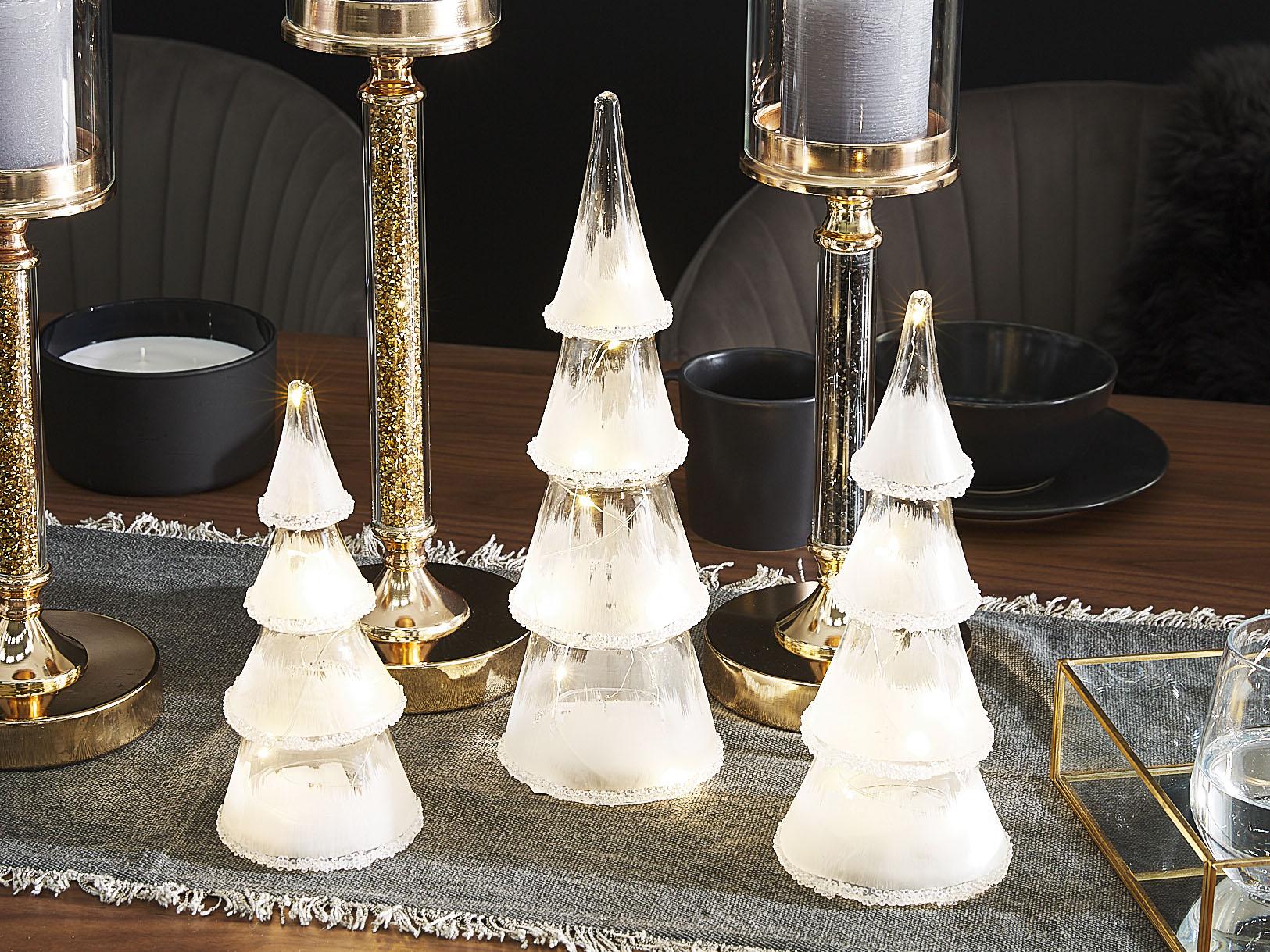 Set of 3 Figurines LED KIERINKI Christmas Tree 22/27/33 cm White