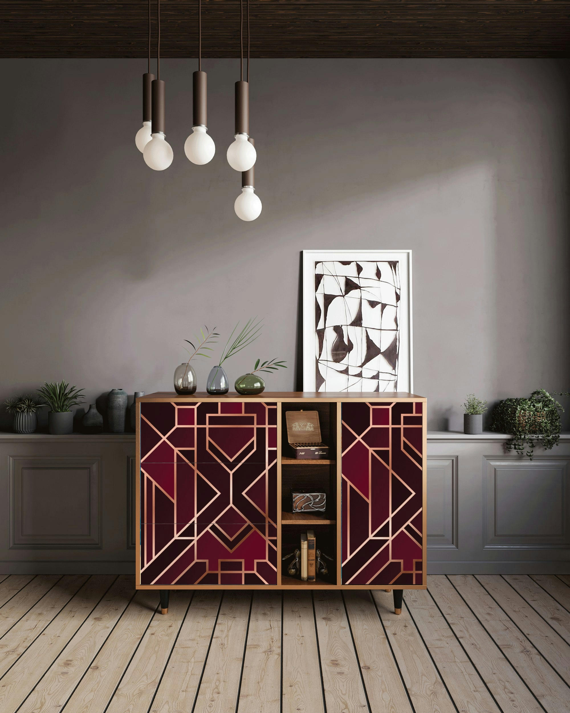 BURGUNDY JEWELERY - Buffet  bordeaux 3 tiroirs et 1 porte L 125 cm