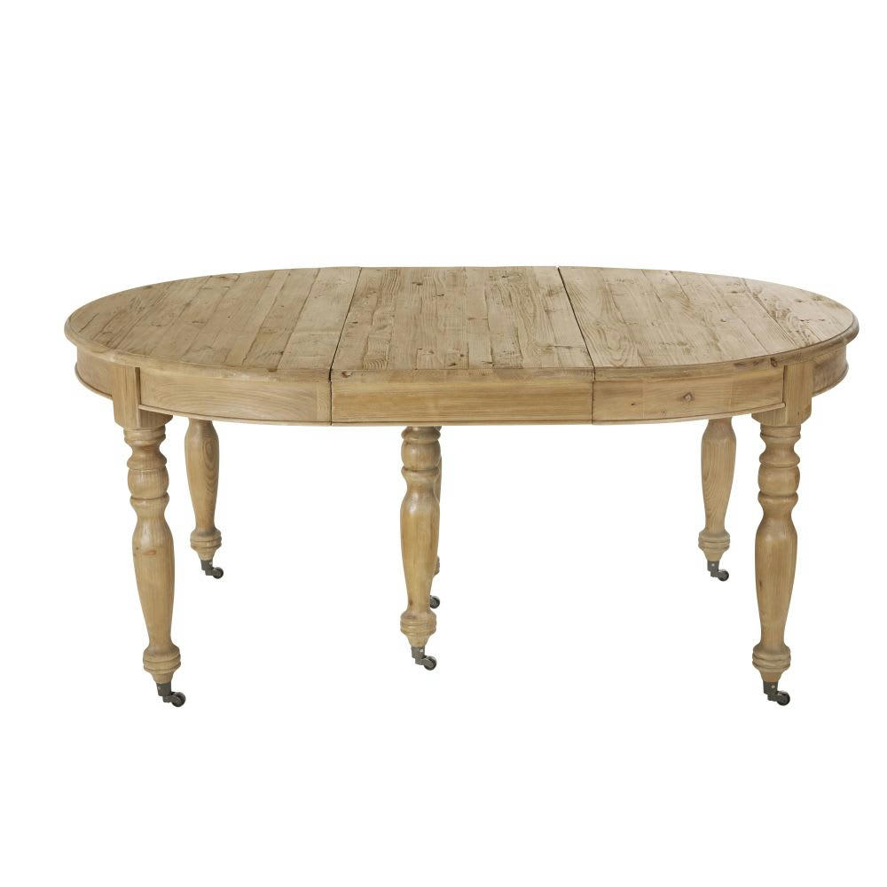 Provence - Table à manger extensible à roulettes en bois de pin recyclé 12/14 personnes L125/325