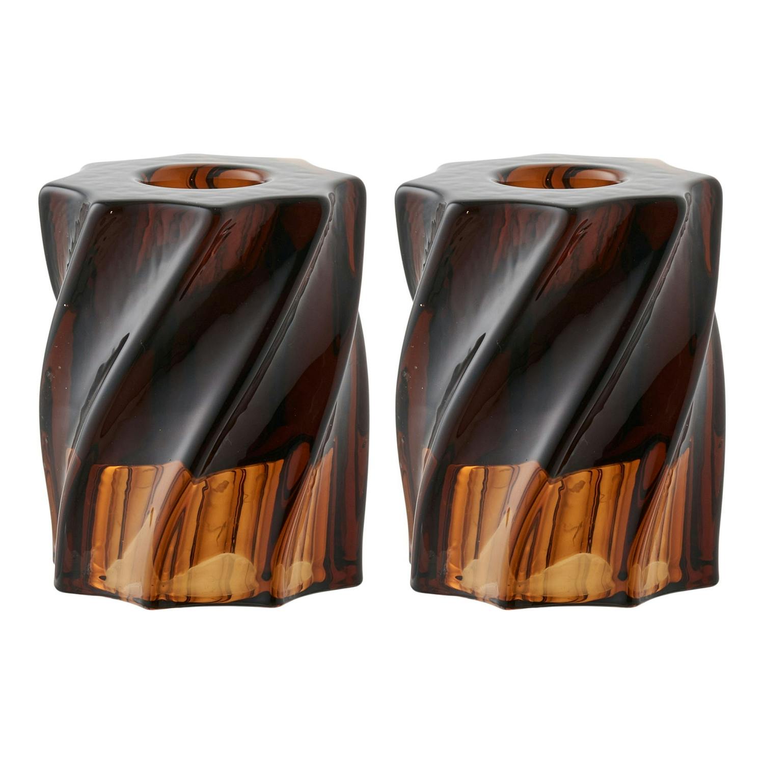 Bougeoir en verre brun strié (lot de 2)