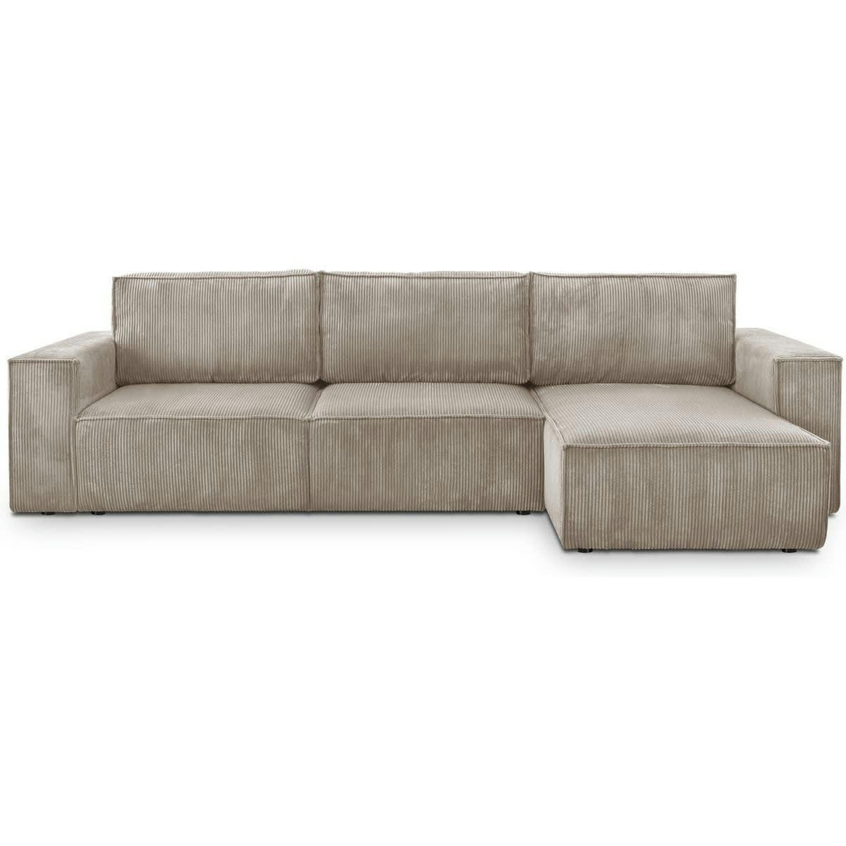 HARPER NEW - Canapé d'angle 5 places convertible + coffre, velours côtelé taupe