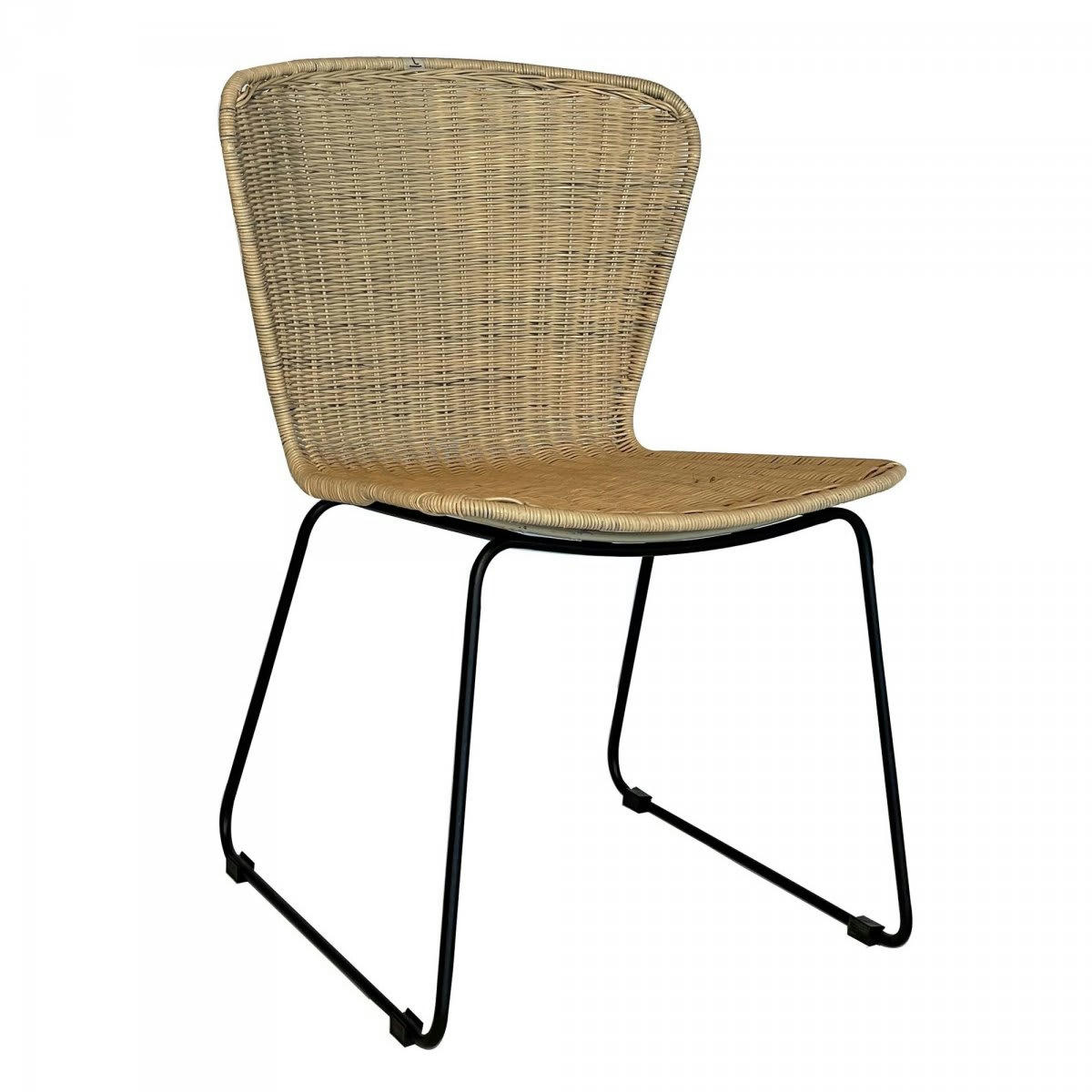 PADANG - Chaise moderne en rotin naturel et métal noir