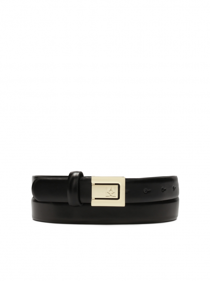 Narrow black belt with built-in buckle