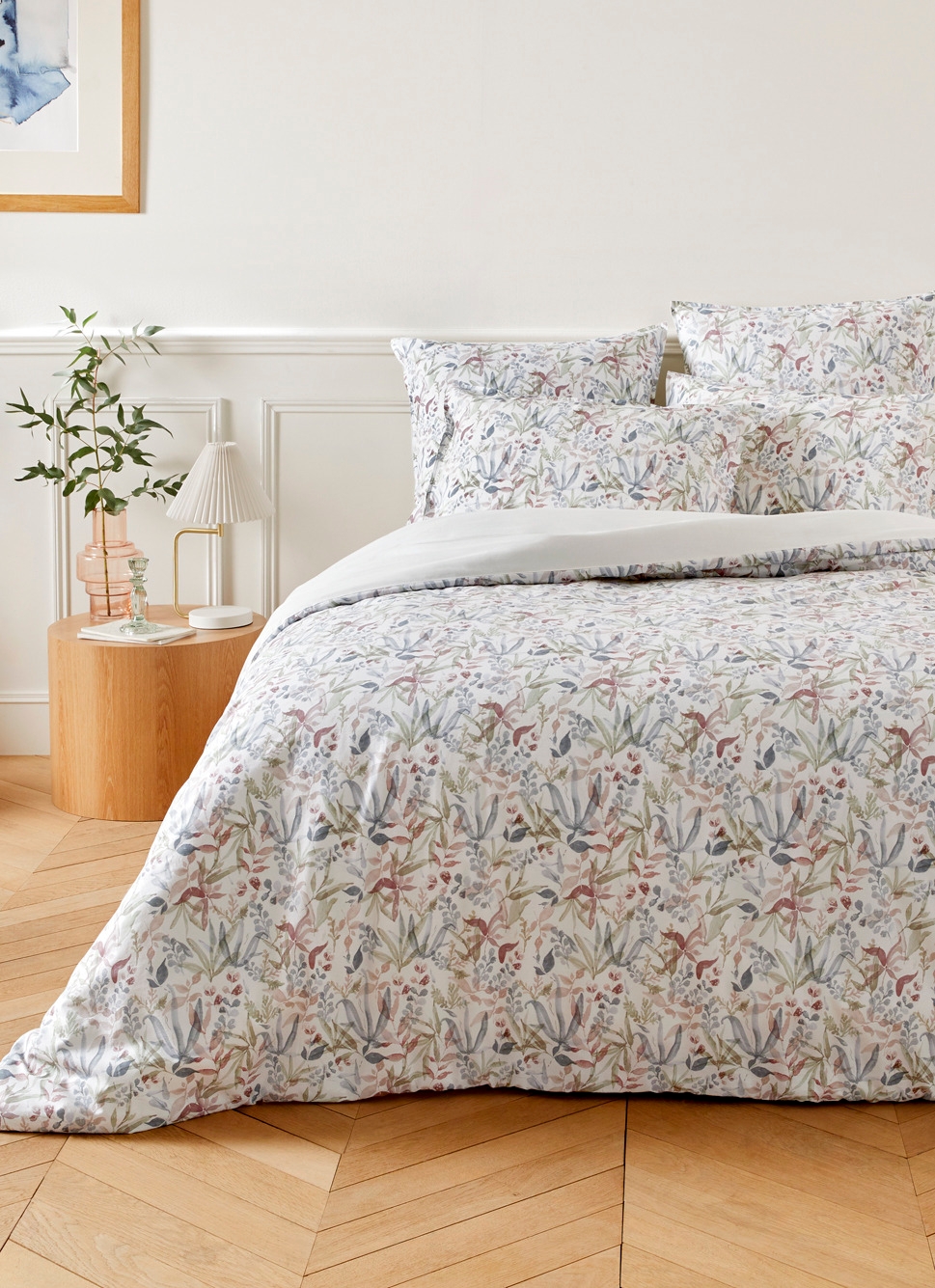 HOUSSE DE COUETTE IMPRIMÉE FLEURI EN COTON LAVÉ LILAS