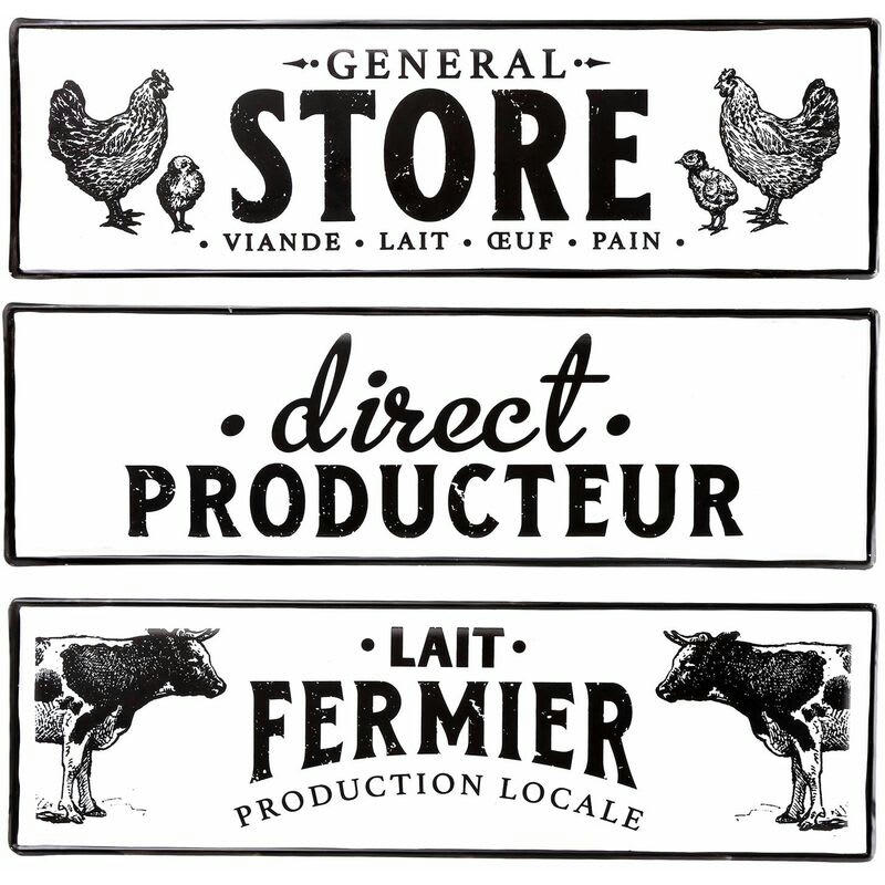 - Plaque décorative en métal ferme 53x16 cm (lot de 3)