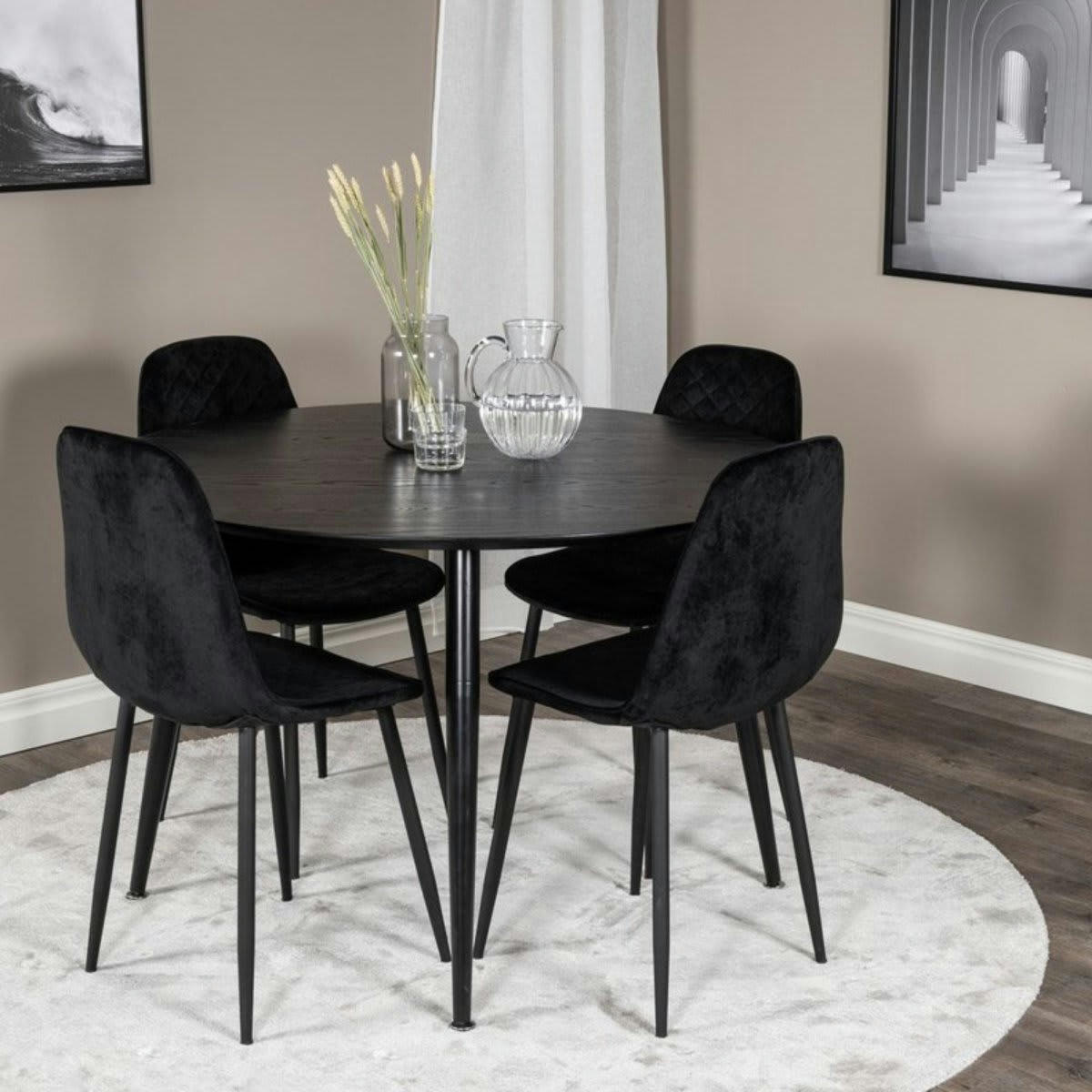 DALA - Table à manger ronde 115cm en bois noir